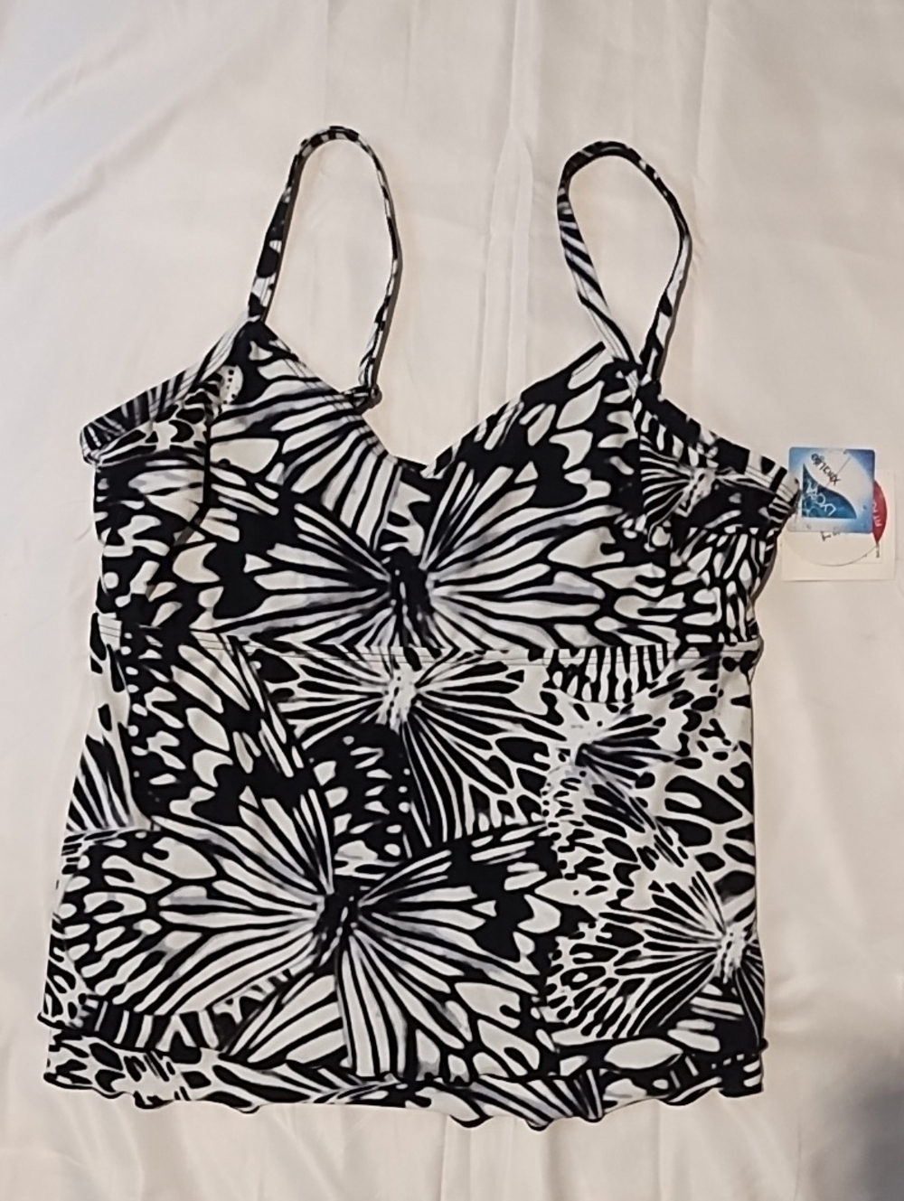 croft & barrow Abstract Black and White Butterfly-Print Tankini. NWT